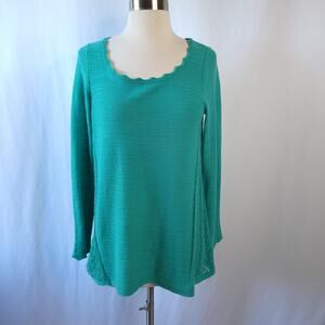 Anthropologie Sparrow Teal Blue Knit Scoop Neck Sweater Lightweight Size Small